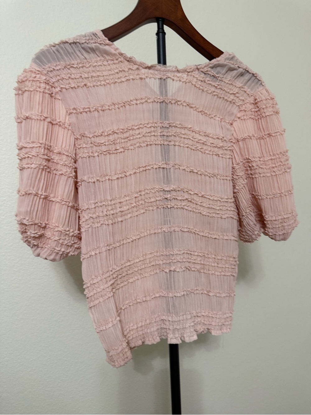 Women's Pink Textured Short-Sleeve Blouse